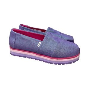 TOMS Youth Alp Platform Size 4.5 Glimmer Twill Slip-On Shoes Pink Accents NWT